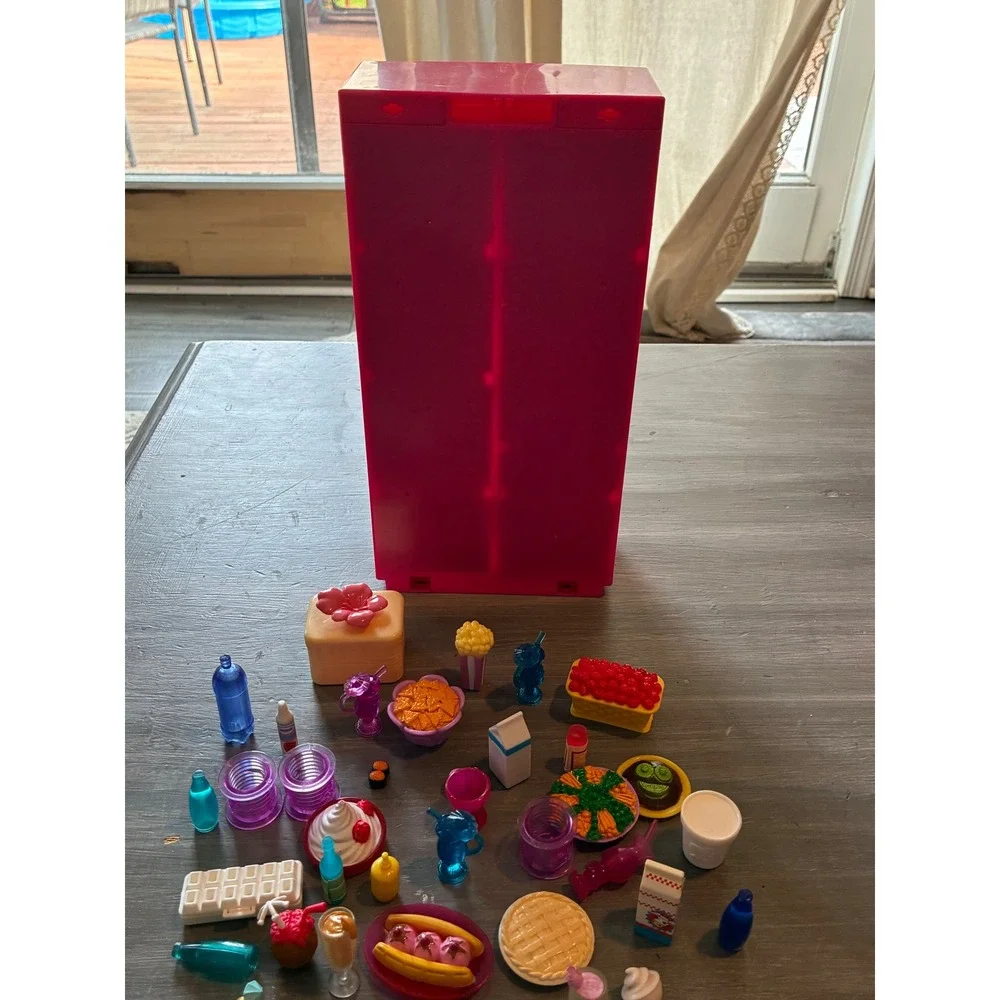 Barbie Glam Refrigerator Pink Glitter Fridge with Large Food Accessory Y2K Lot